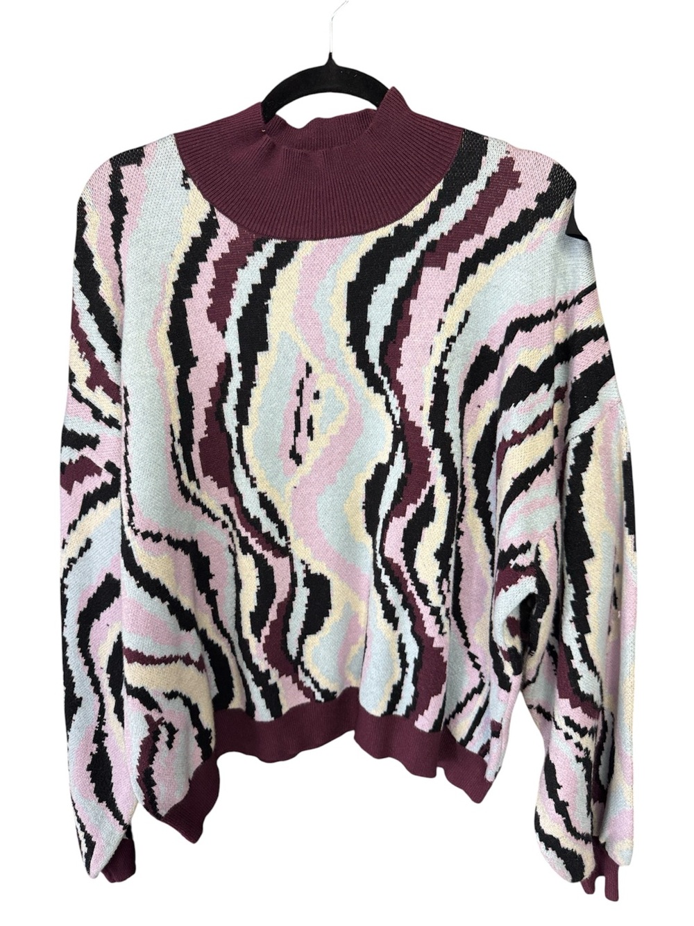 Eloquii Women's Abstract Wave Print Sweater - Dusty Pink & Burgundy